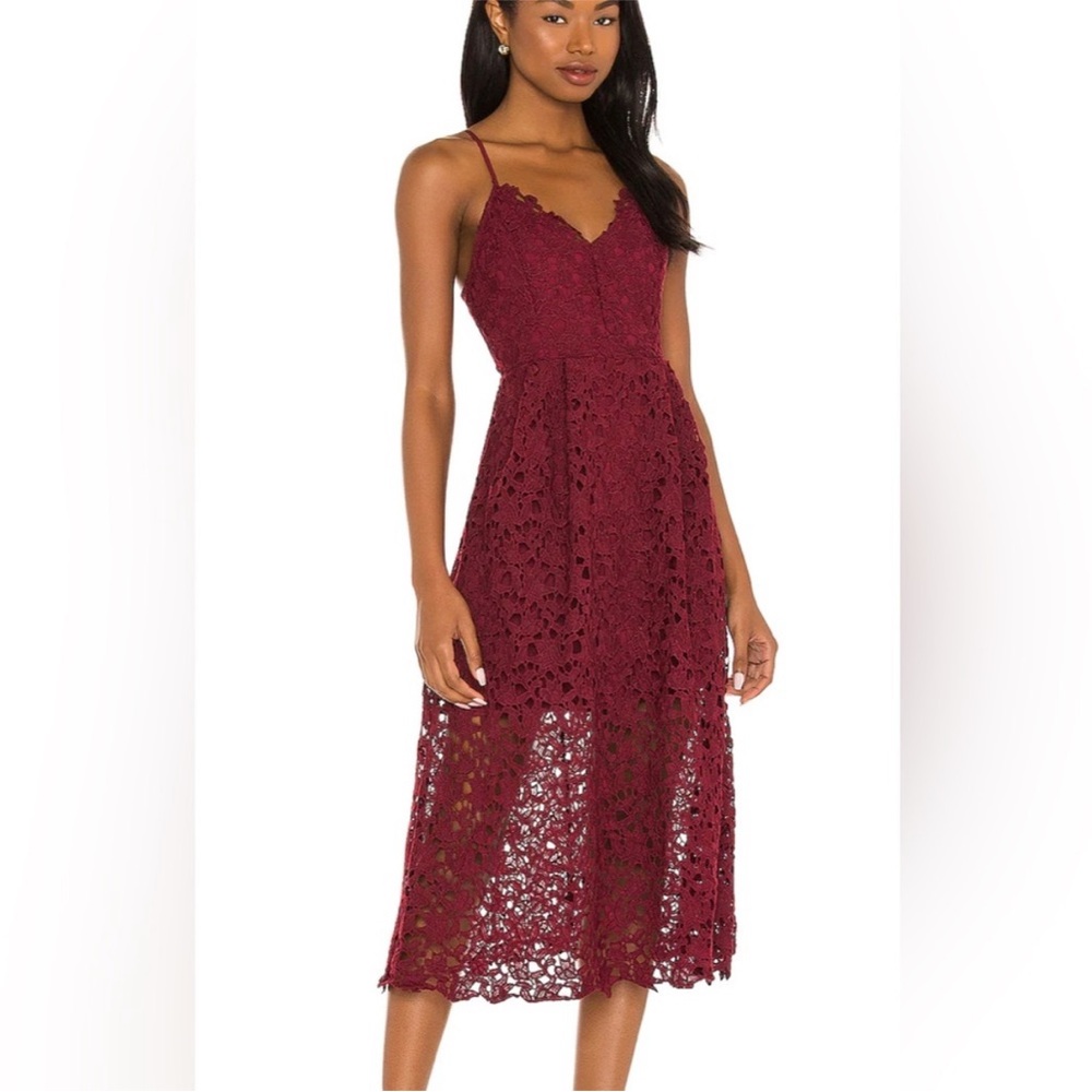 ASTR Elegant Burgundy Lace Midi Dress